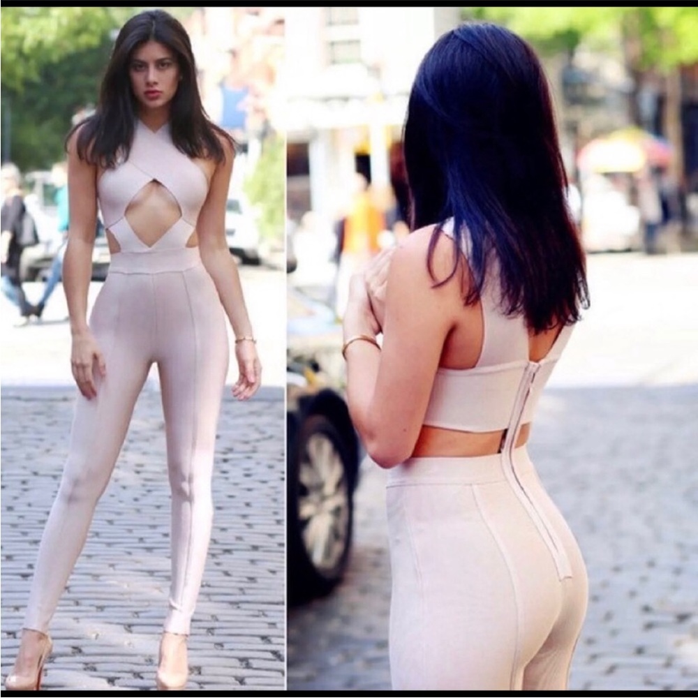 House of CB Aster Bondage Jumpsuit Beige XS Kylie